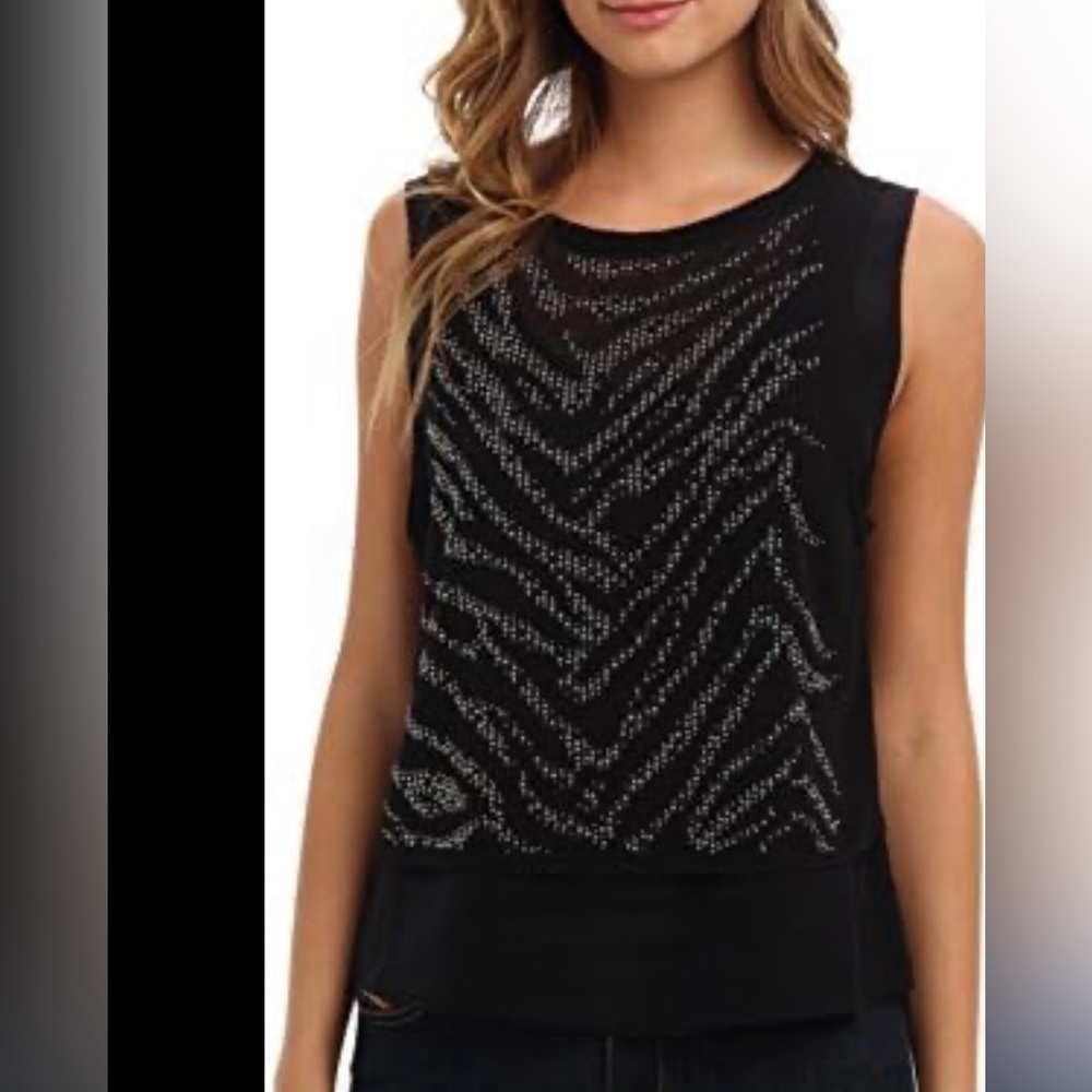 Rebecca Taylor Silk “Liger” Layered Studded Sleeveless Blouse Size 6